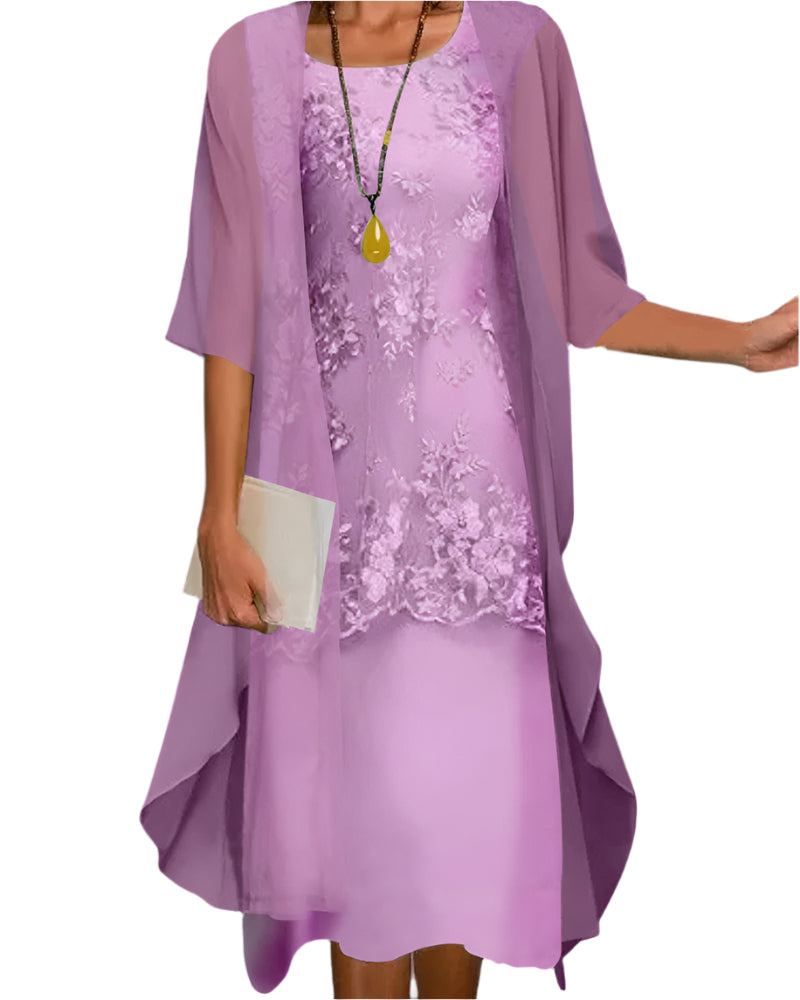 Caroline | Sheer-Sleeve Wedding Guest Midi Abito