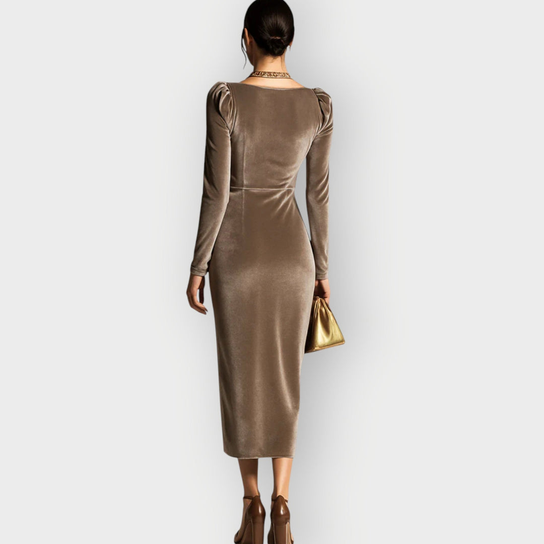 Auvess | Ruched Draped Elegance Midi Abito