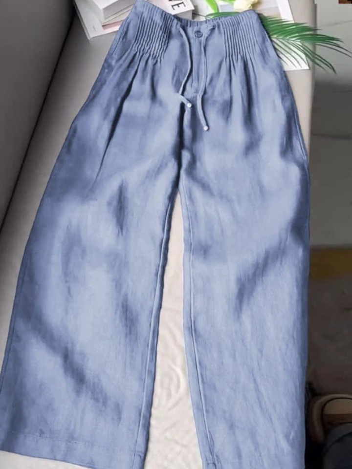 Zora | Flowing Gamba Larga Pantaloni with Shirred Waist