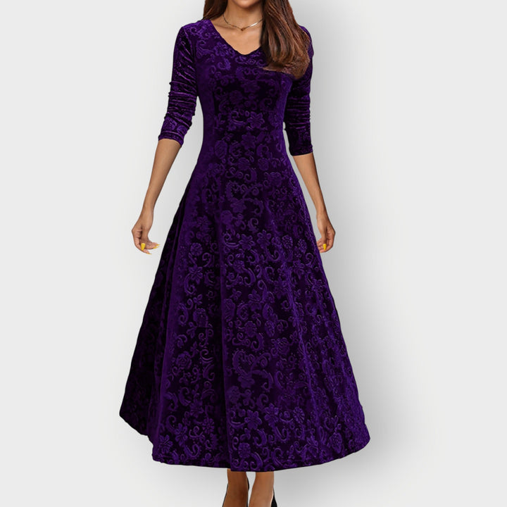 Olevia | Abito Midi in Velluto Jacquard Vintage