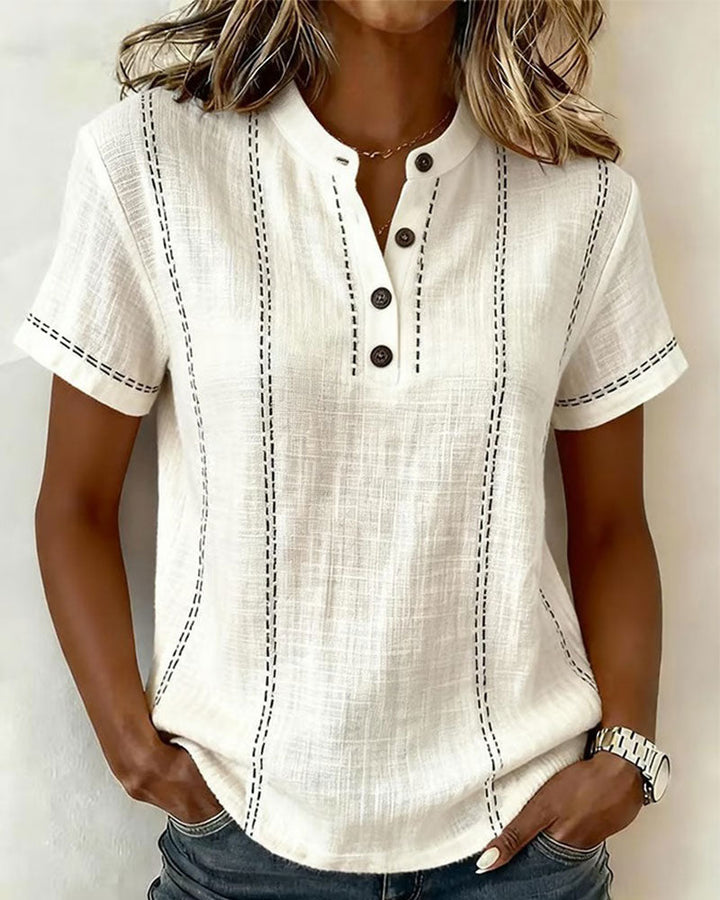 Linda | Casual Button Scollo a V Maglietta