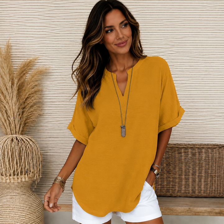 Lanica | Comodo Scollo a V Roll Sleeve Camicetta