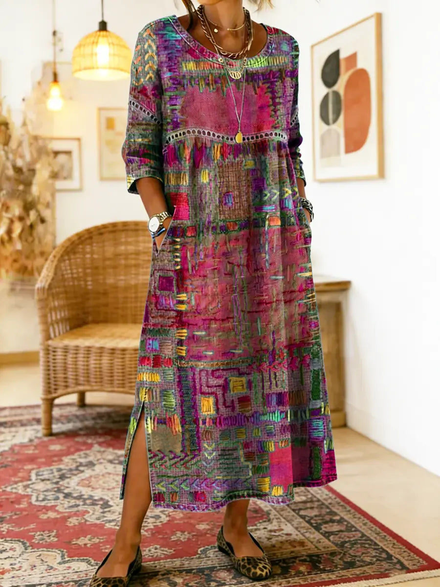 Manuela | Stampato Abito with Ethnic Patchwork