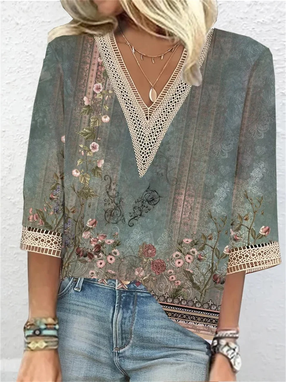 Sia | Vintage Pizzo Trim Sheer Camicetta