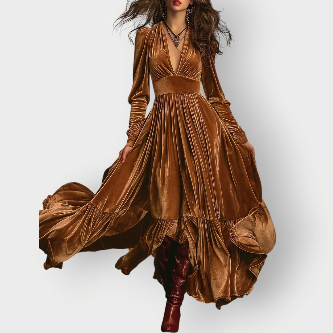 Alorae | Maxi Abito in Velluto a Linea A Vintage