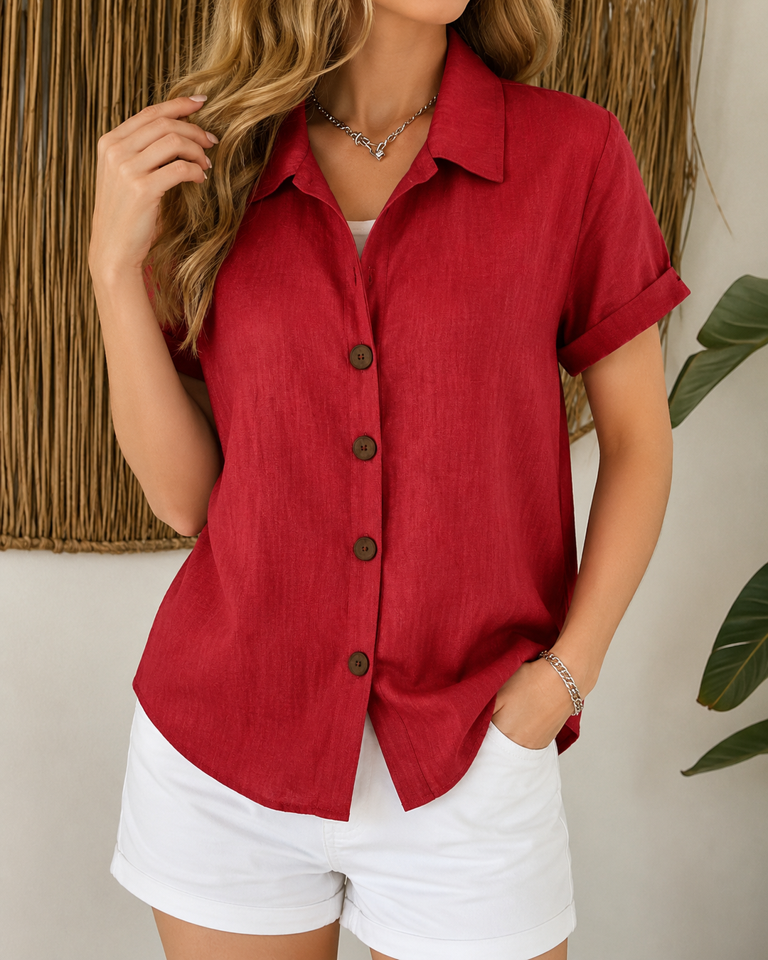 Barrine | Rilassato Button Lino Camicetta