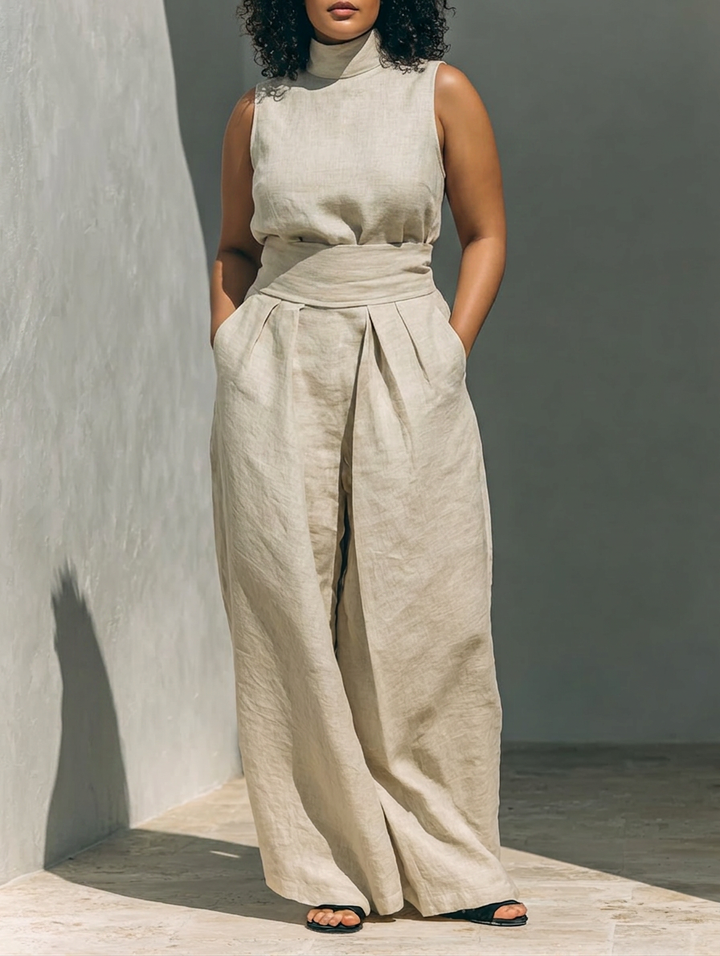 Marina | Senza Maniche Camicetta and Gamba Larga Pantaloni Completo