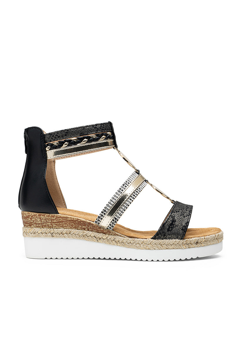 Marisole | Nero Wedge Sandalo