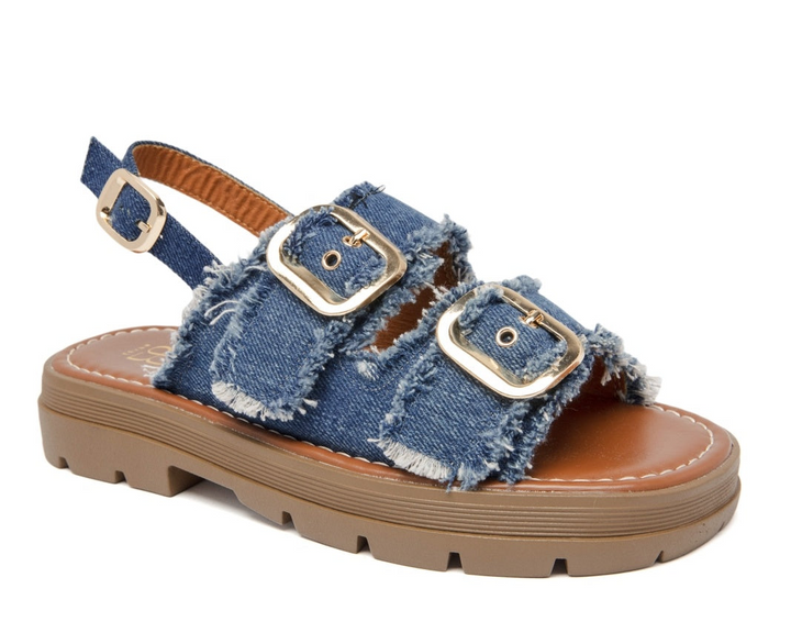 Petronella | Denim Blu Wedge Sandalo