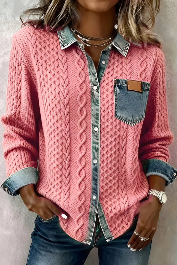 Gwyneth | Cable Maglia Denim Trim Camicia