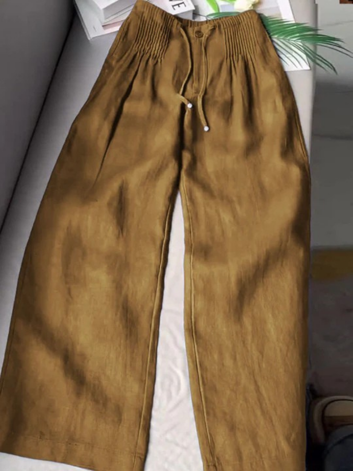 Zora | Flowing Gamba Larga Pantaloni with Shirred Waist