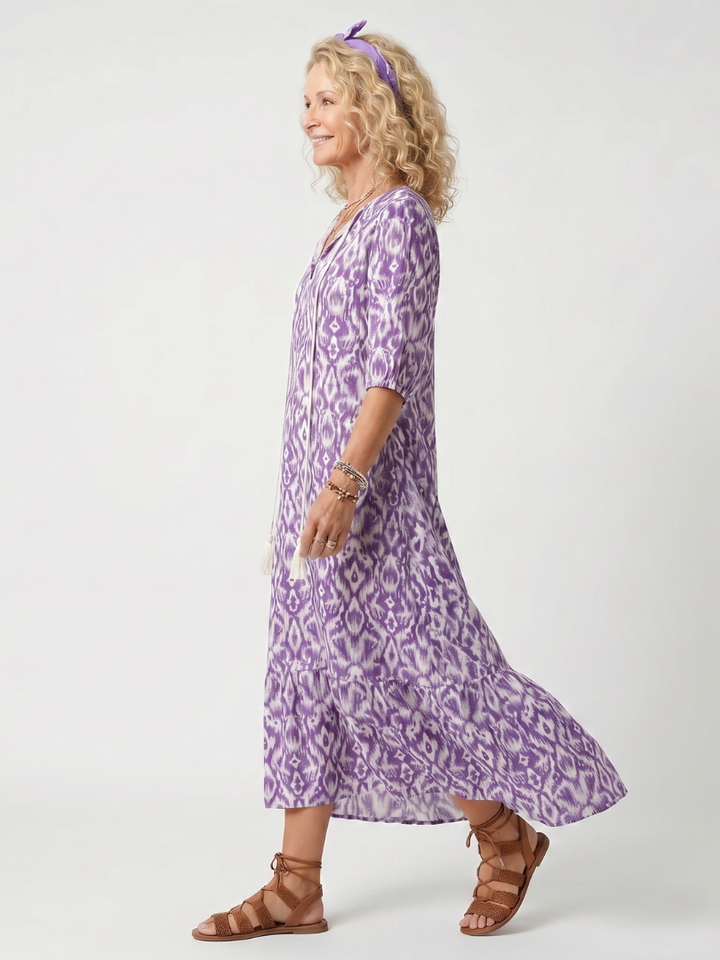 Penelope | Abito Midi Stampato con Coulisse e Nappine