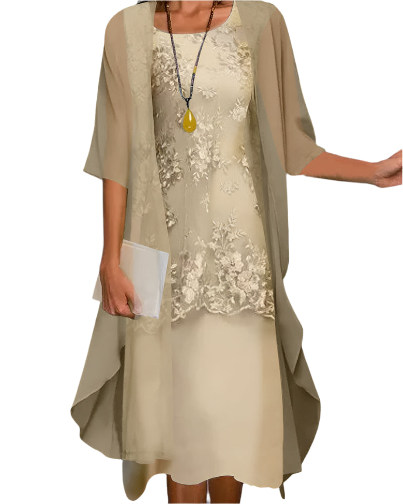 Caroline | Sheer-Sleeve Wedding Guest Midi Abito