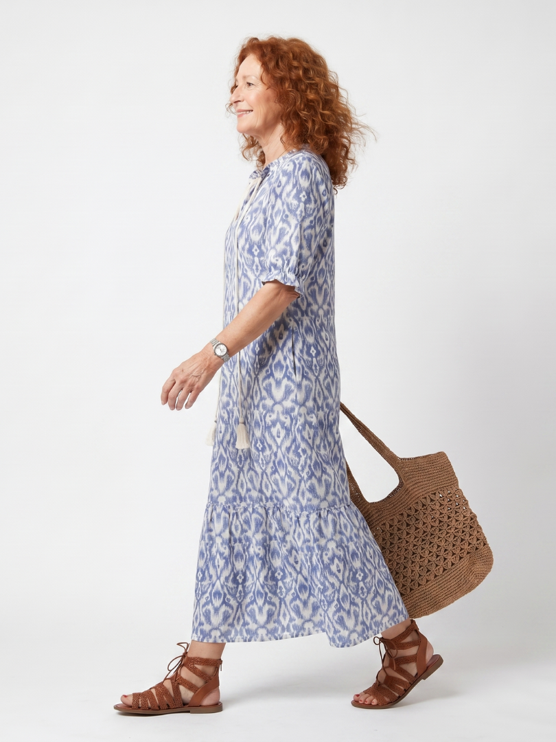Ottoline | Abito Midi Stampato con Coulisse e Nappine