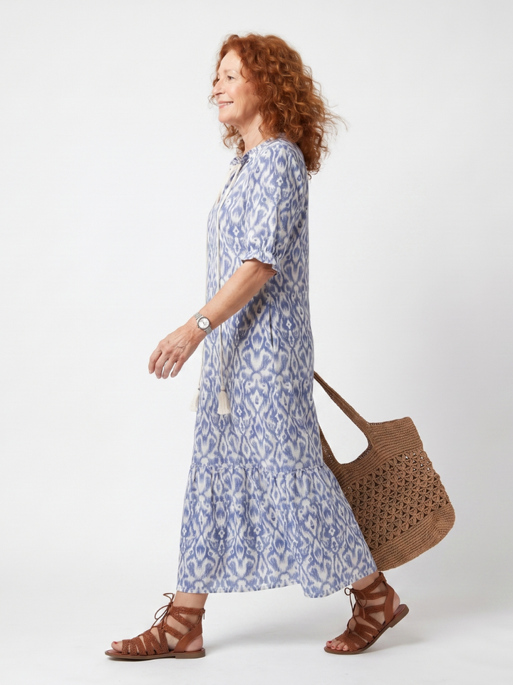 Ottoline | Abito Midi Stampato con Coulisse e Nappine
