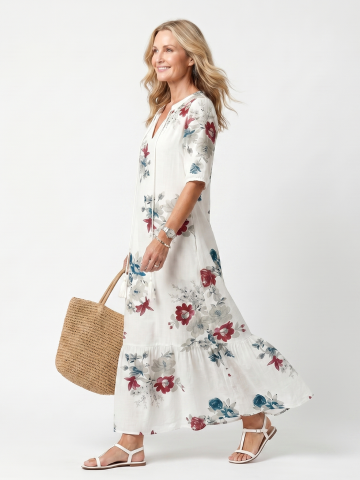 Maeva | Abito Midi Floreale con Nappine e Coulisse