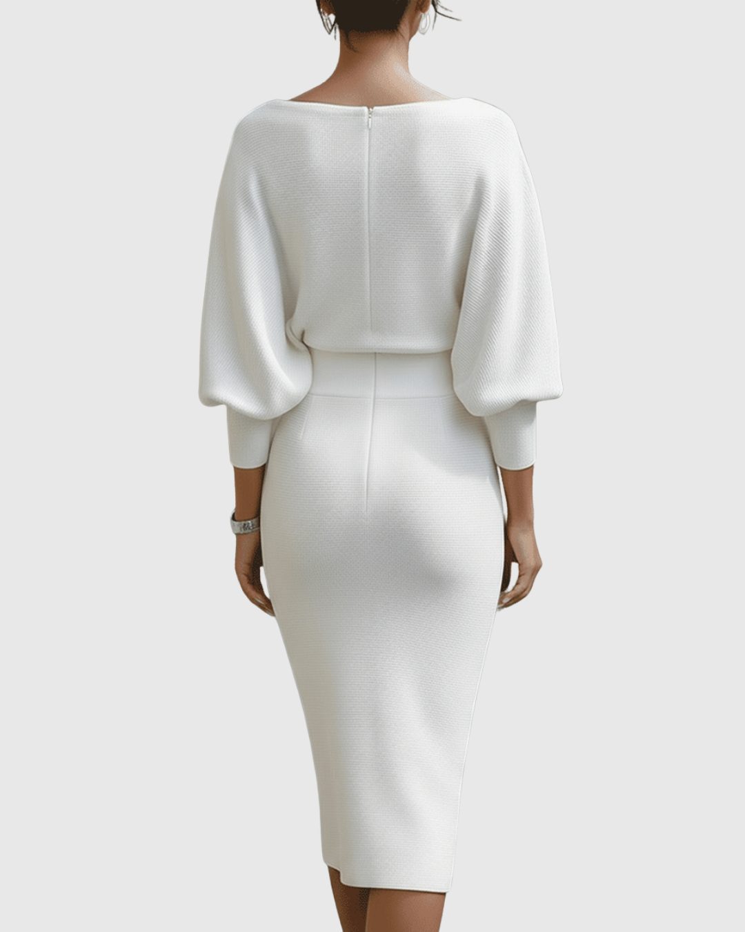 Esme | Bianco Draped Batwing Midi Abito