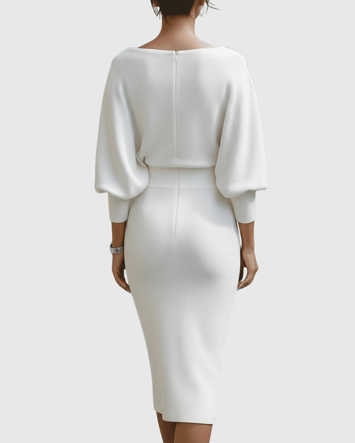 Esme | Bianco Draped Batwing Midi Abito