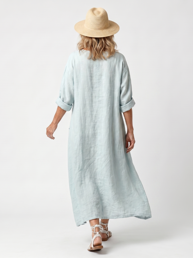 Kassiani | Abito Midi Ricamato con Pannelli e Tasche Oversize