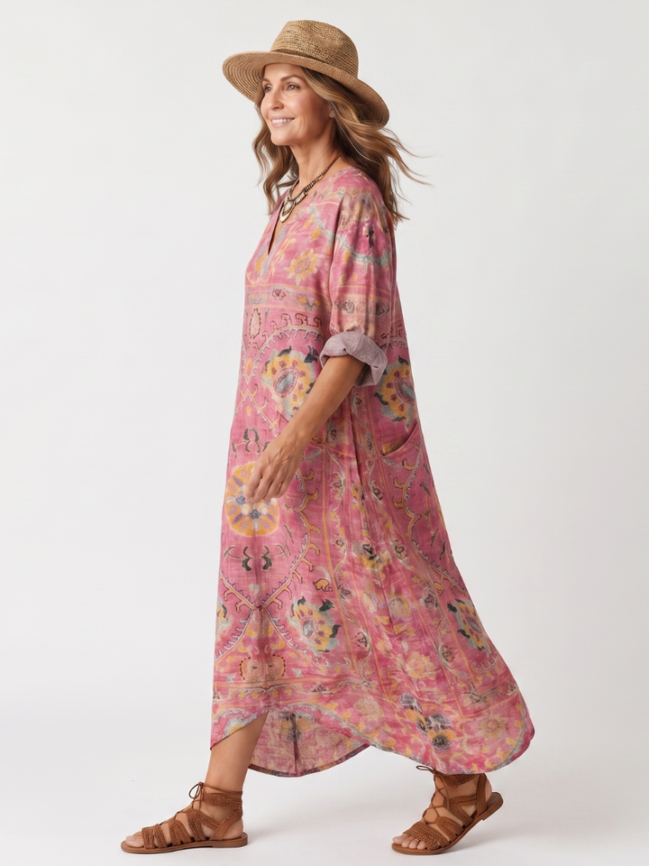 Tilda | Abito Midi Comodo con Tasche Stampa Astratta