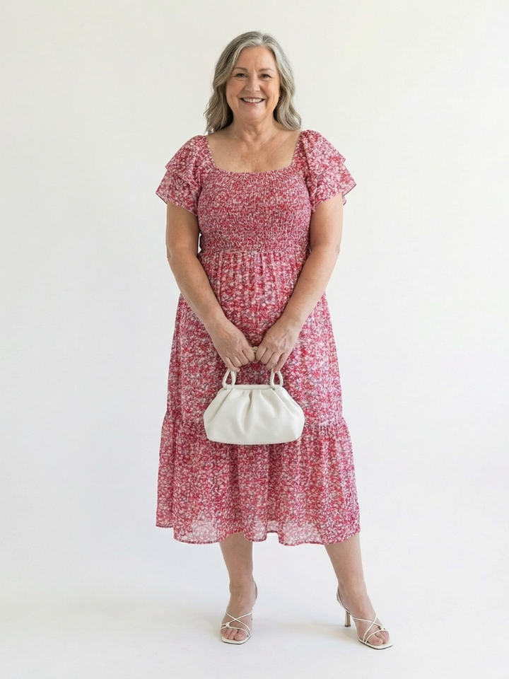 Odette | Spalle Scoperte Smocked Midi Abito