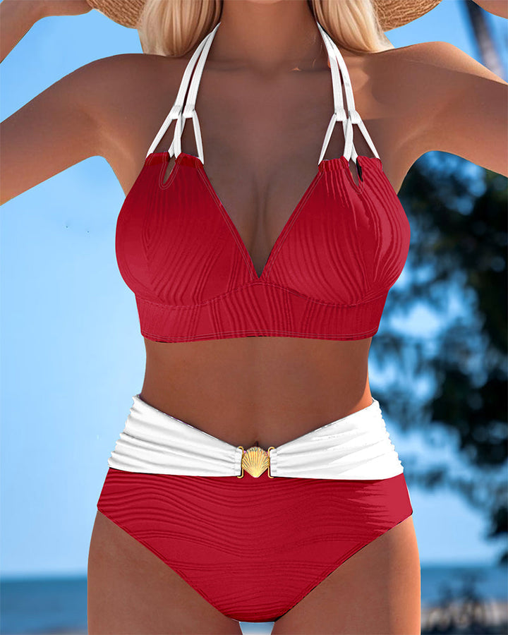 Lily | a Vita Alta Double Strap Costume da Bagno with Contrast Colour