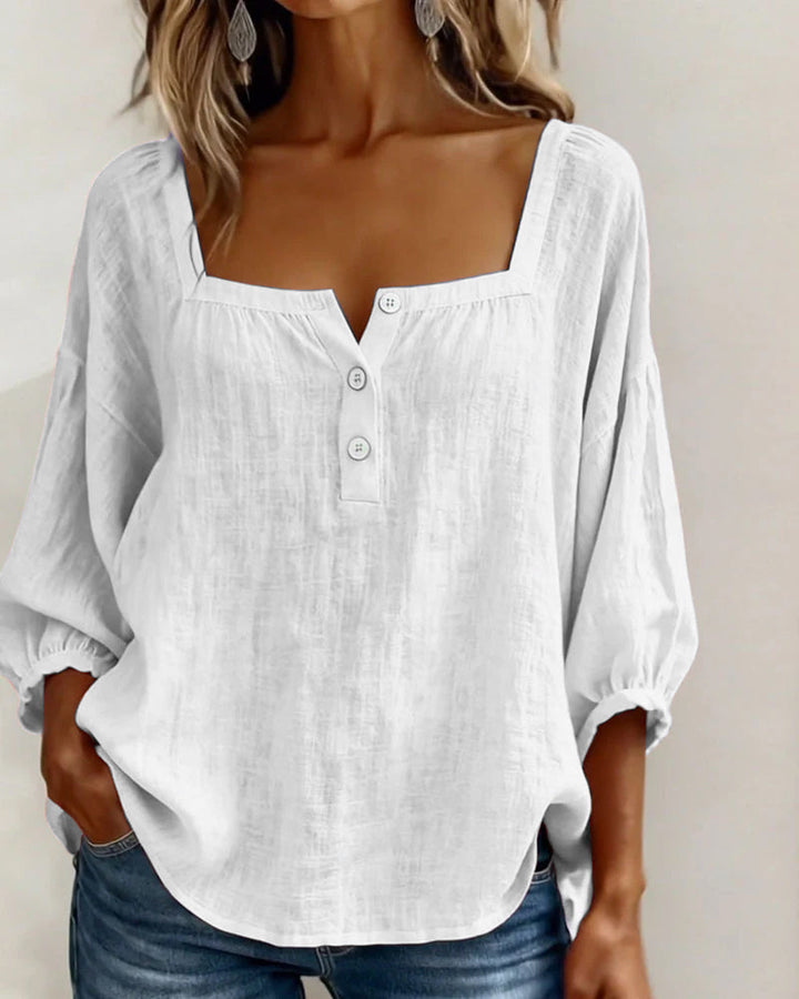 Fernleigh | Morbido Square Neck Lino Camicetta