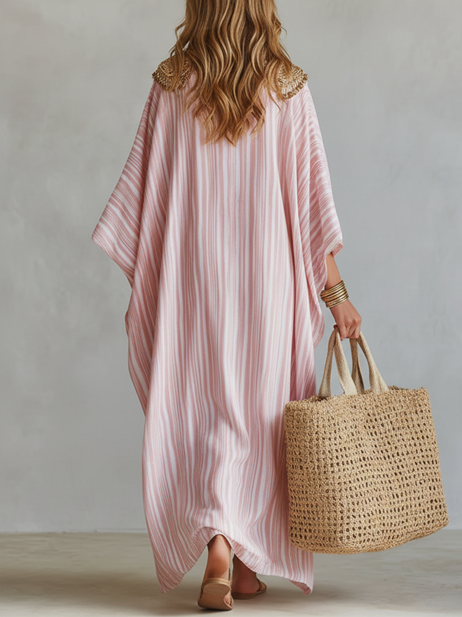 Cleo | Rosa a Righe Kaftan Abito