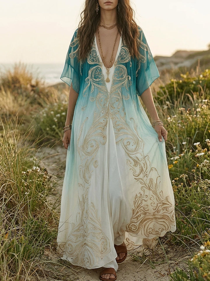 Piper | Aqua Ombre Kaftan Maxi Abito