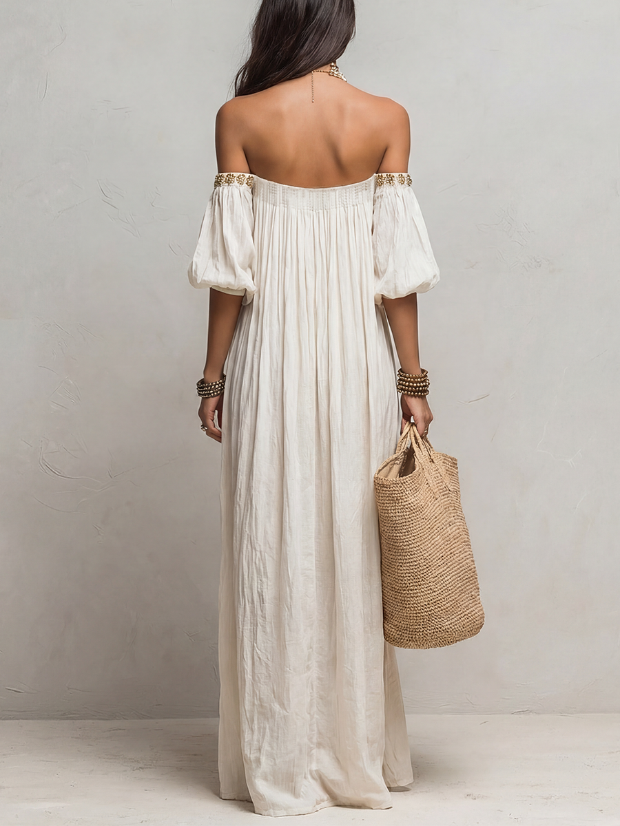 Inez | Maxi Abito Plissettato Spalle Scoperte