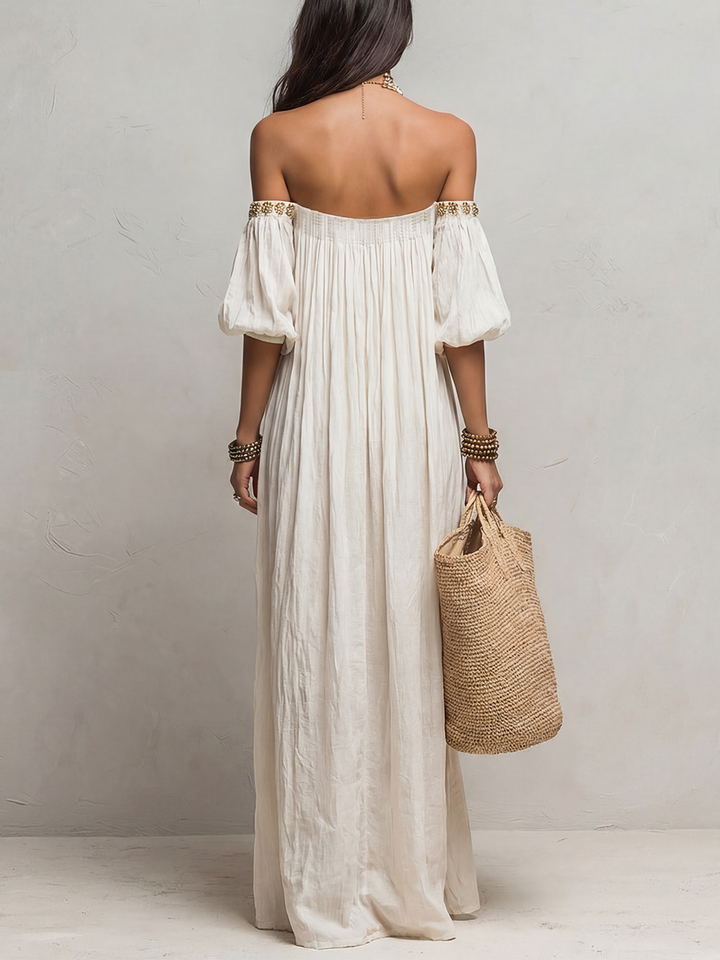 Inez | Maxi Abito Plissettato Spalle Scoperte