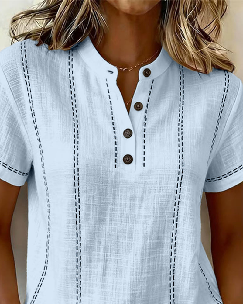 Linda | Casual Button Scollo a V Maglietta