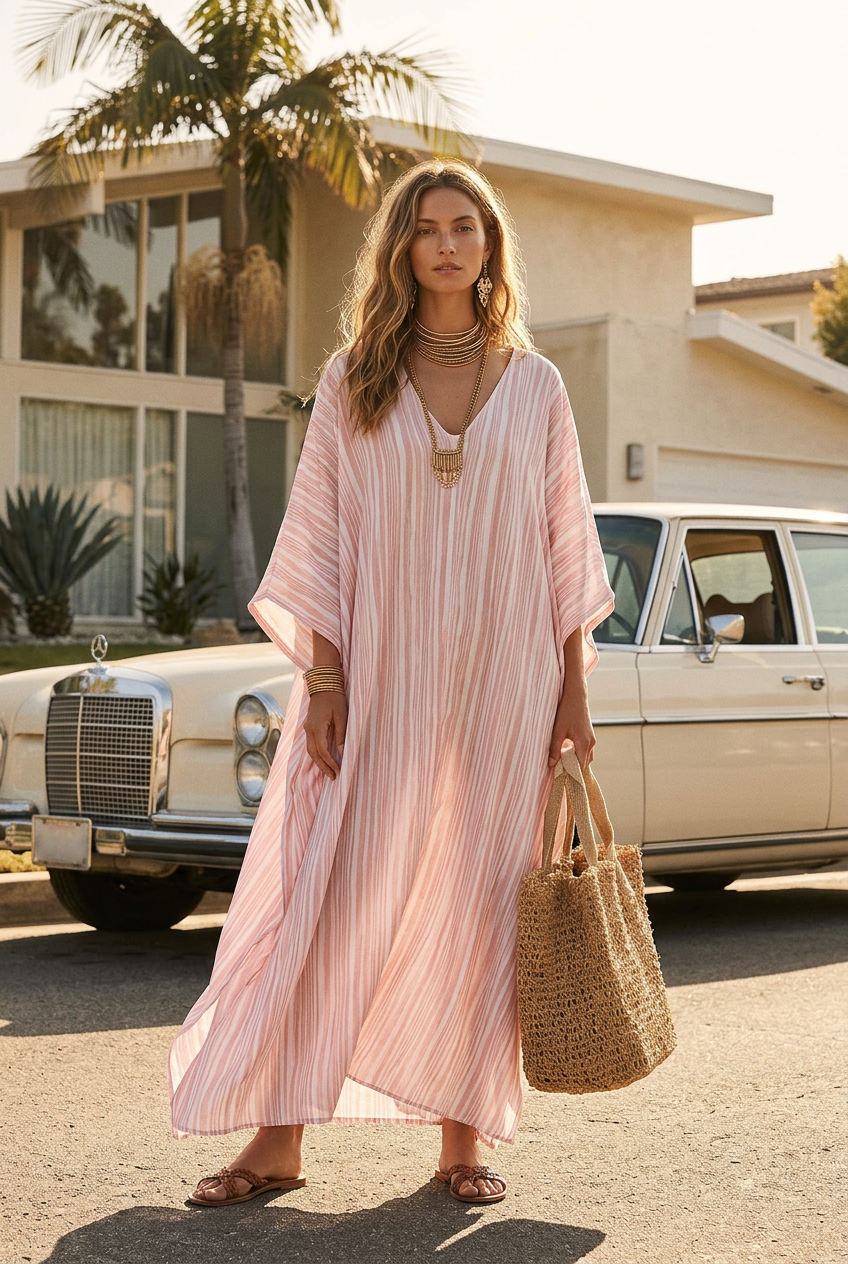 Cleo | Rosa a Righe Kaftan Abito