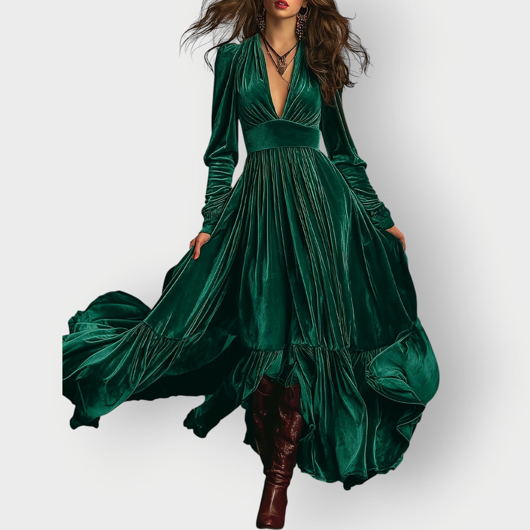 Alorae | Maxi Abito in Velluto a Linea A Vintage