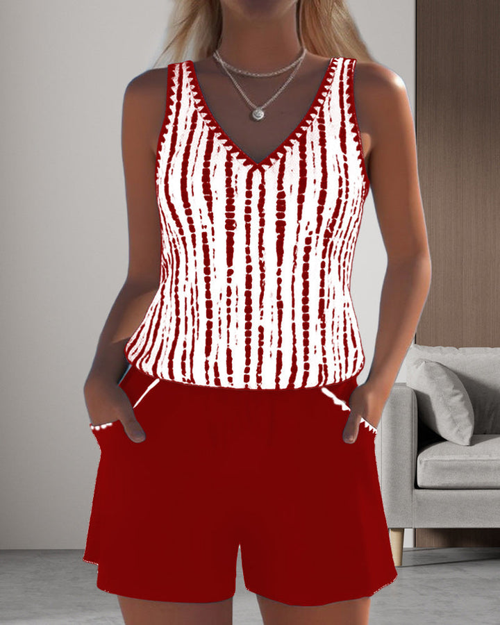 Mia | Costume da Bagno Due Pezzi Stampato Scollo a V con Tasche