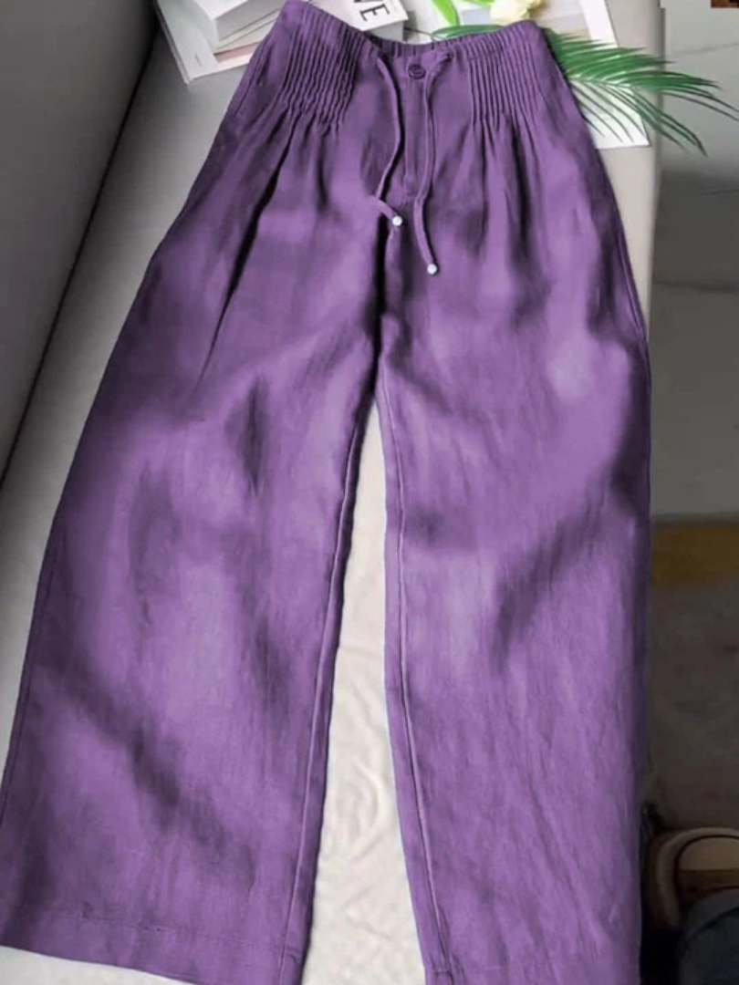 Zora | Flowing Gamba Larga Pantaloni with Shirred Waist