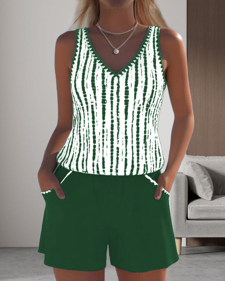 Mia | Costume da Bagno Due Pezzi Stampato Scollo a V con Tasche