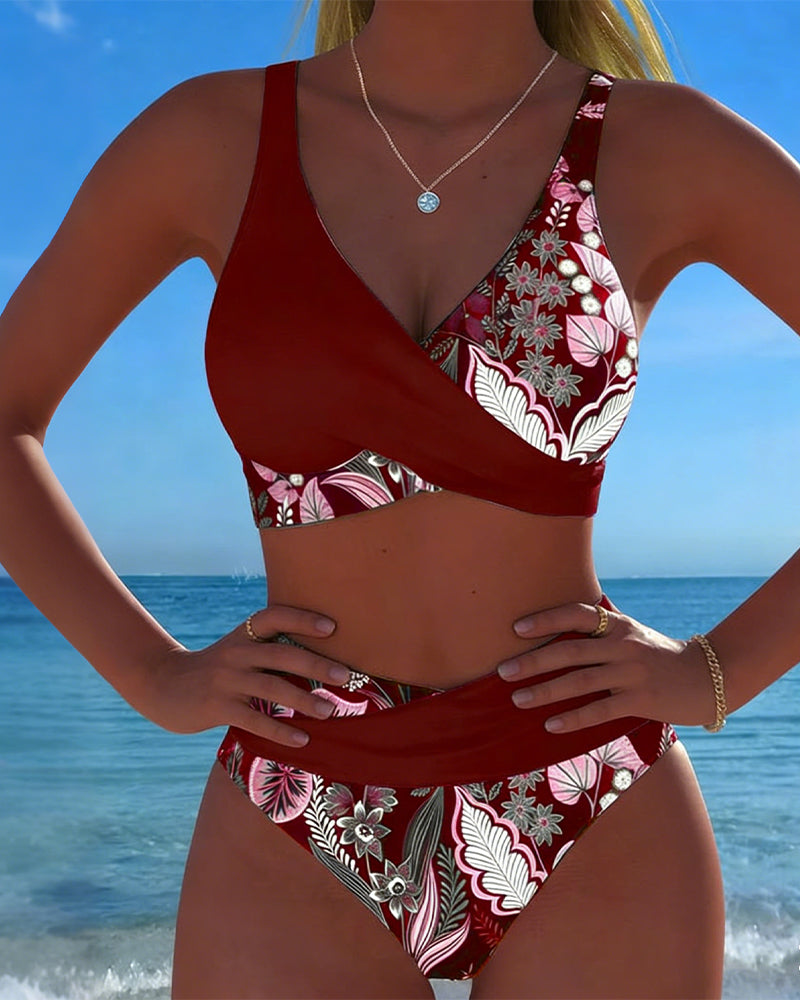 Nina | Contrast-Colour Floreale Bikini
