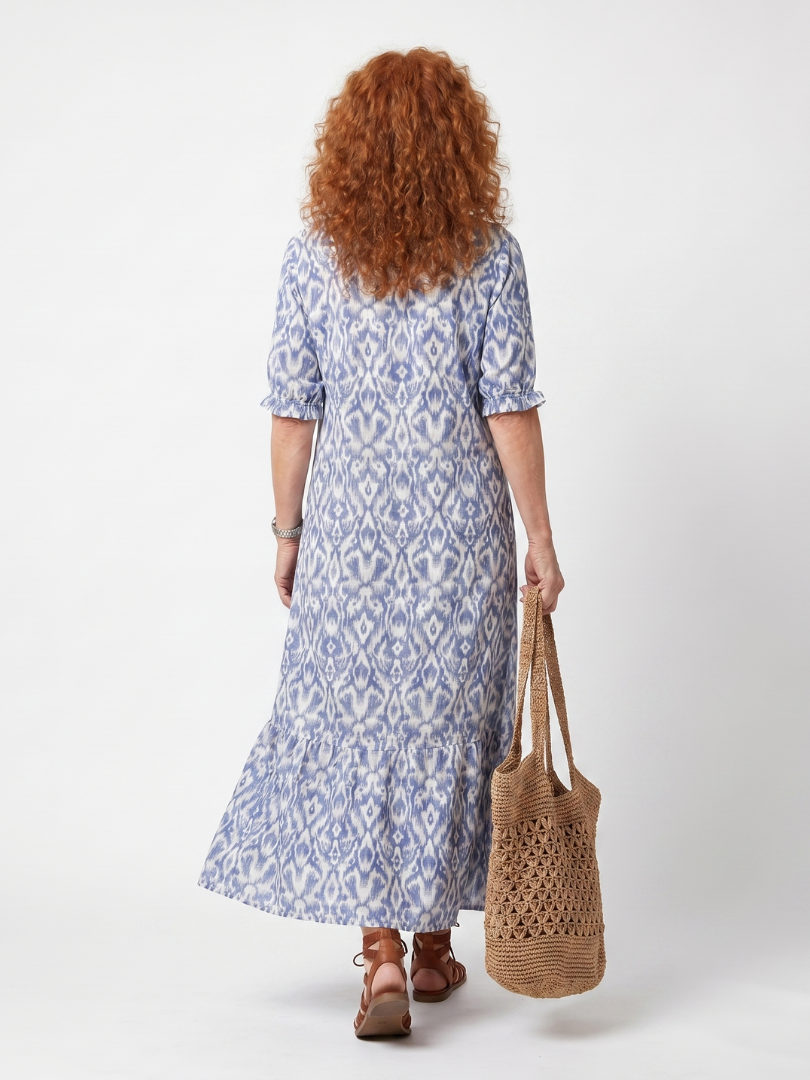 Ottoline | Abito Midi Stampato con Coulisse e Nappine