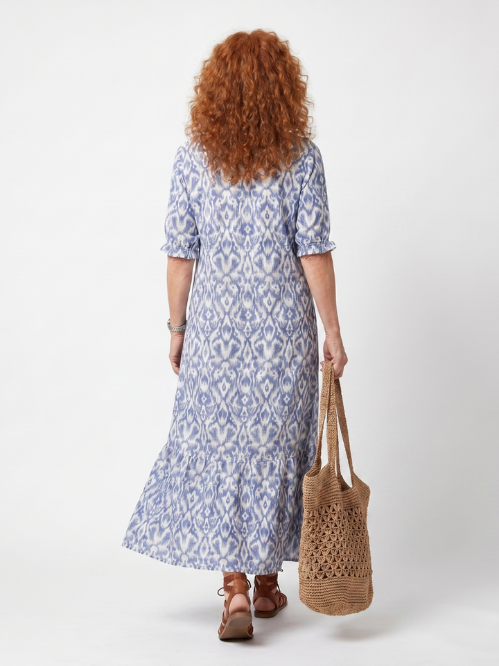 Ottoline | Abito Midi Stampato con Coulisse e Nappine