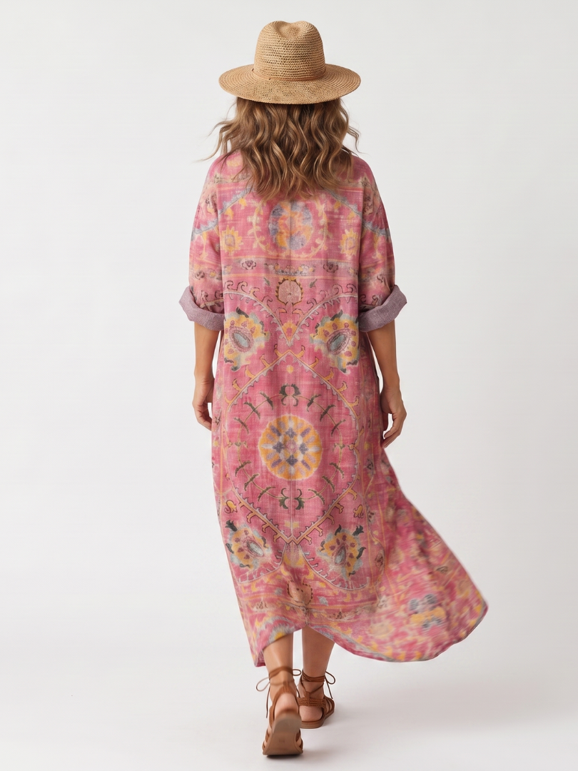 Tilda | Abito Midi Comodo con Tasche Stampa Astratta