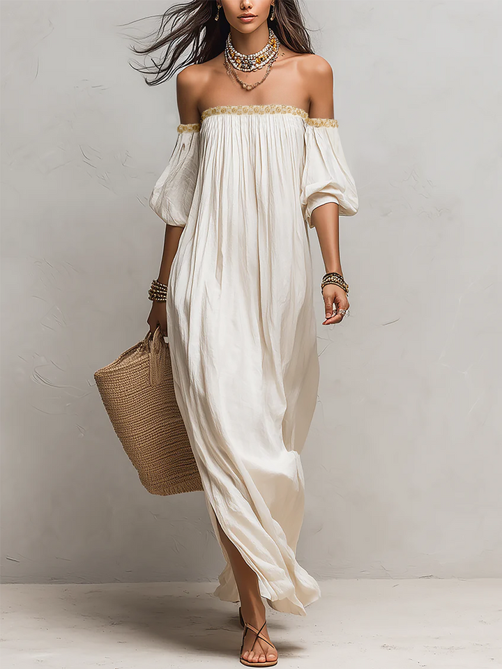 Inez | Maxi Abito Plissettato Spalle Scoperte