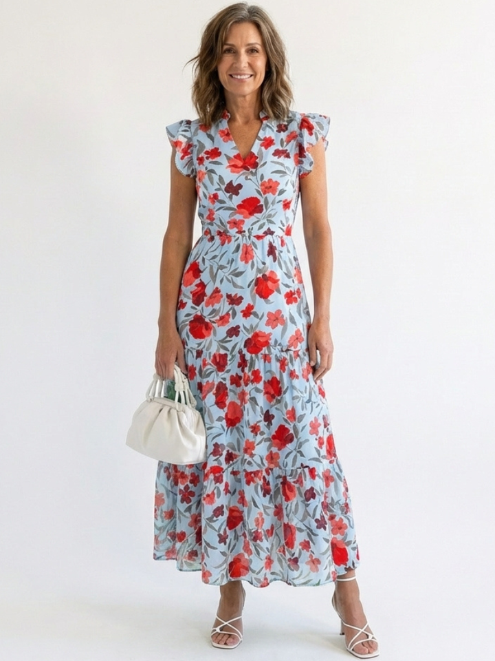 Lila | Floreale Tiered Midi Abito
