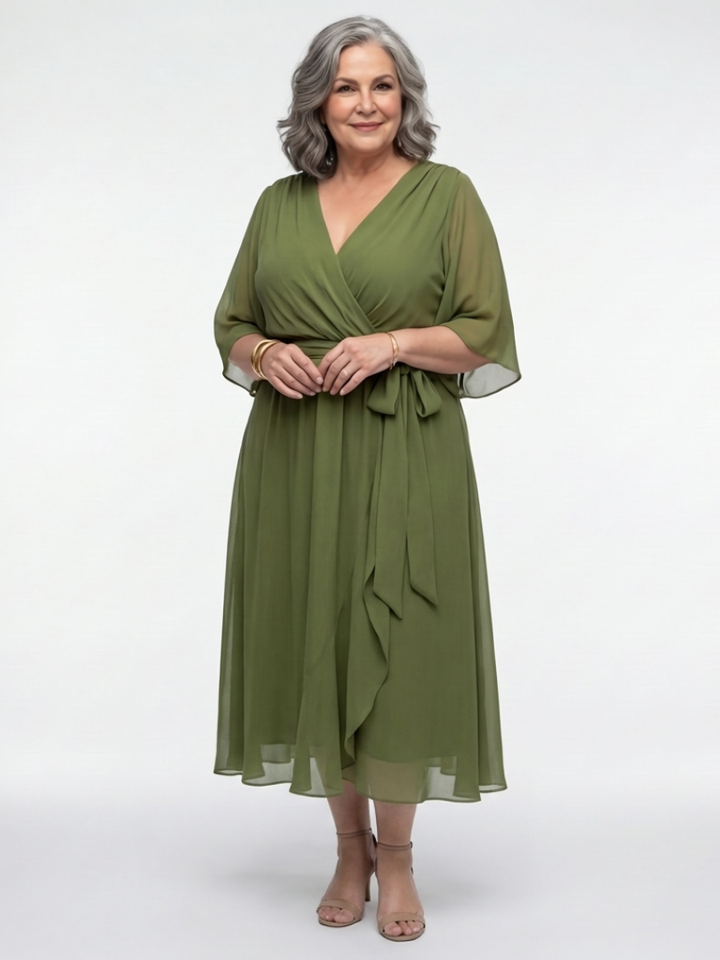 Elysia | Draped Waist-Tie Midi Abito