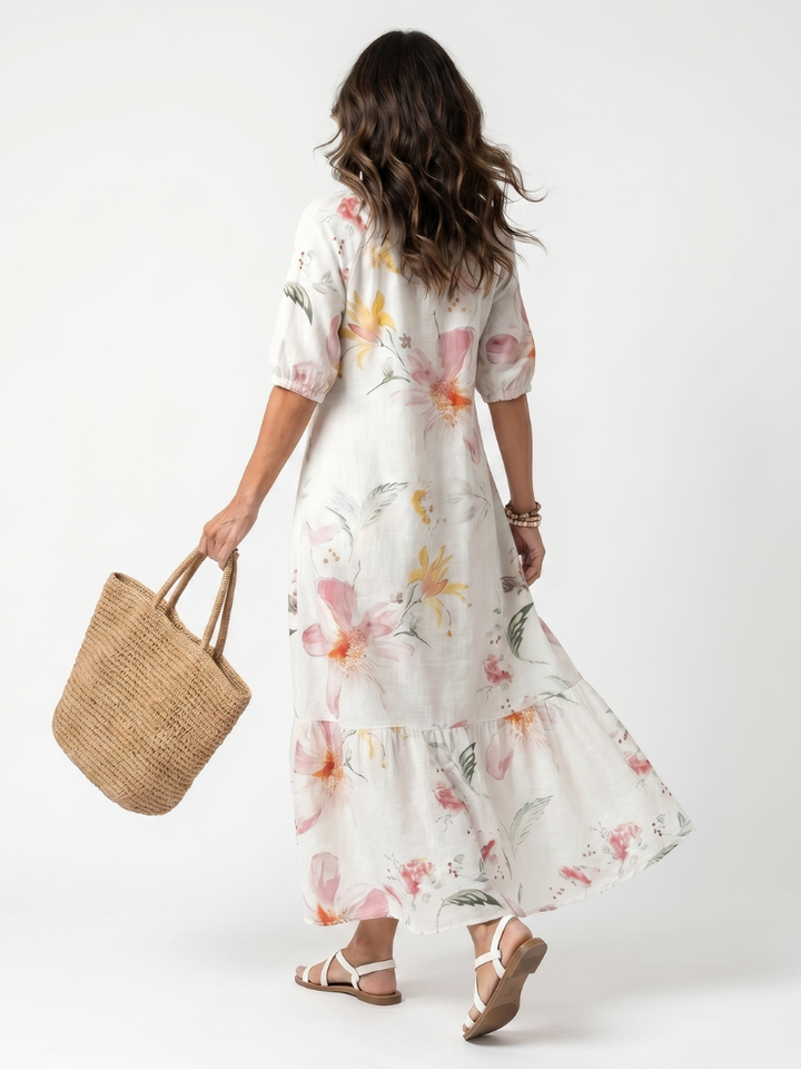 Noa | Abito Midi Floreale a Balze con Nappine