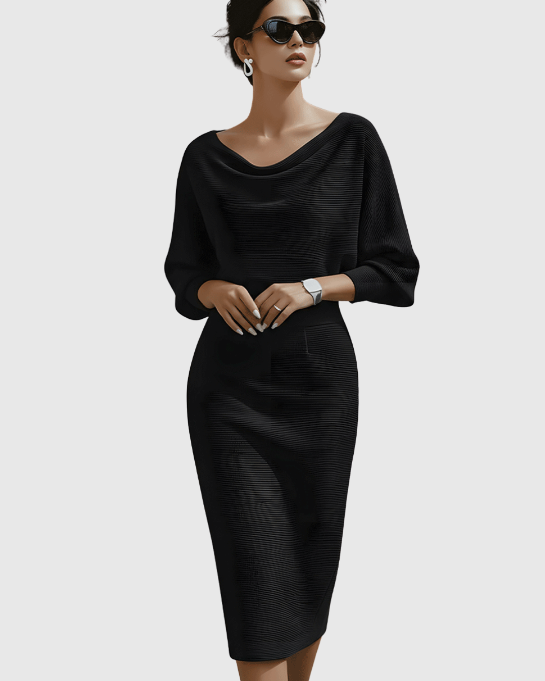 Esme | Bianco Draped Batwing Midi Abito