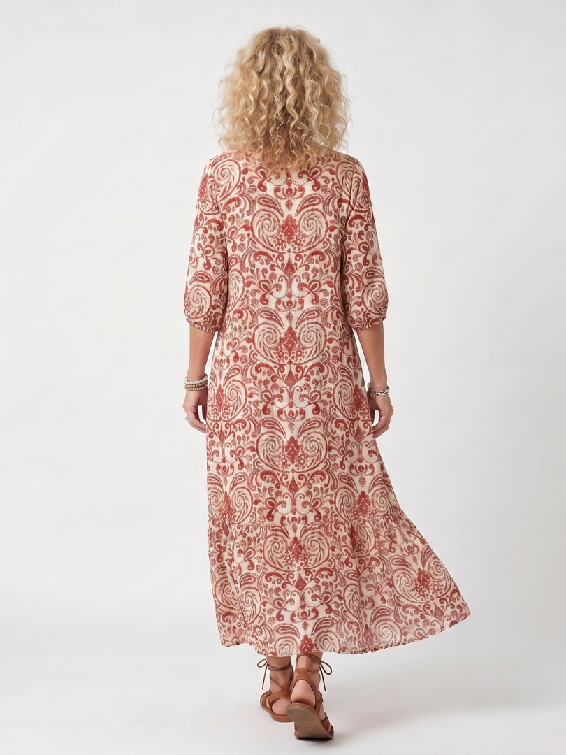 Noelle | Abito Midi a Stampa Elaborata con Coulisse e Nappine