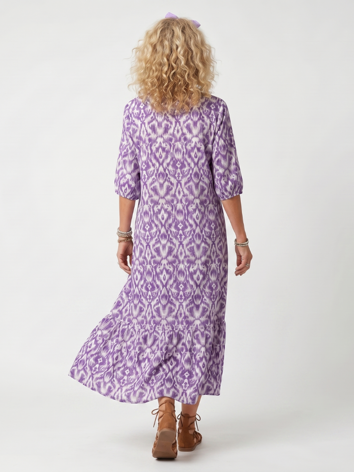 Penelope | Abito Midi Stampato con Coulisse e Nappine