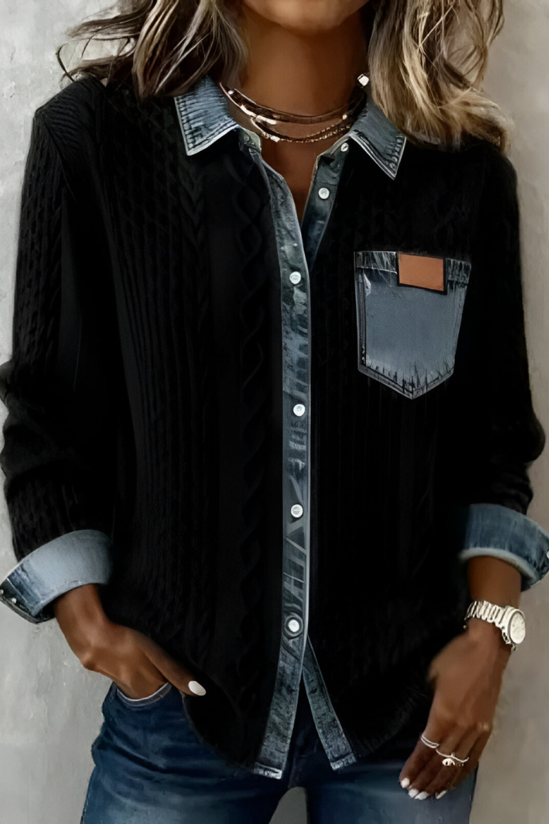 Gwyneth | Cable Maglia Denim Trim Camicia