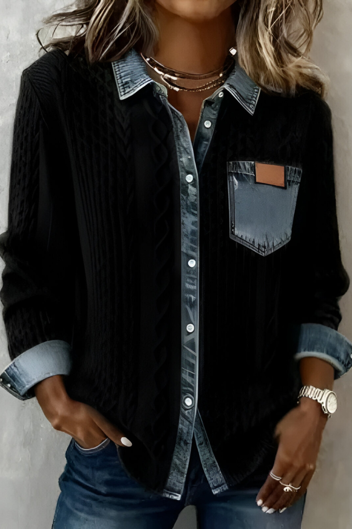 Gwyneth | Cable Maglia Denim Trim Camicia